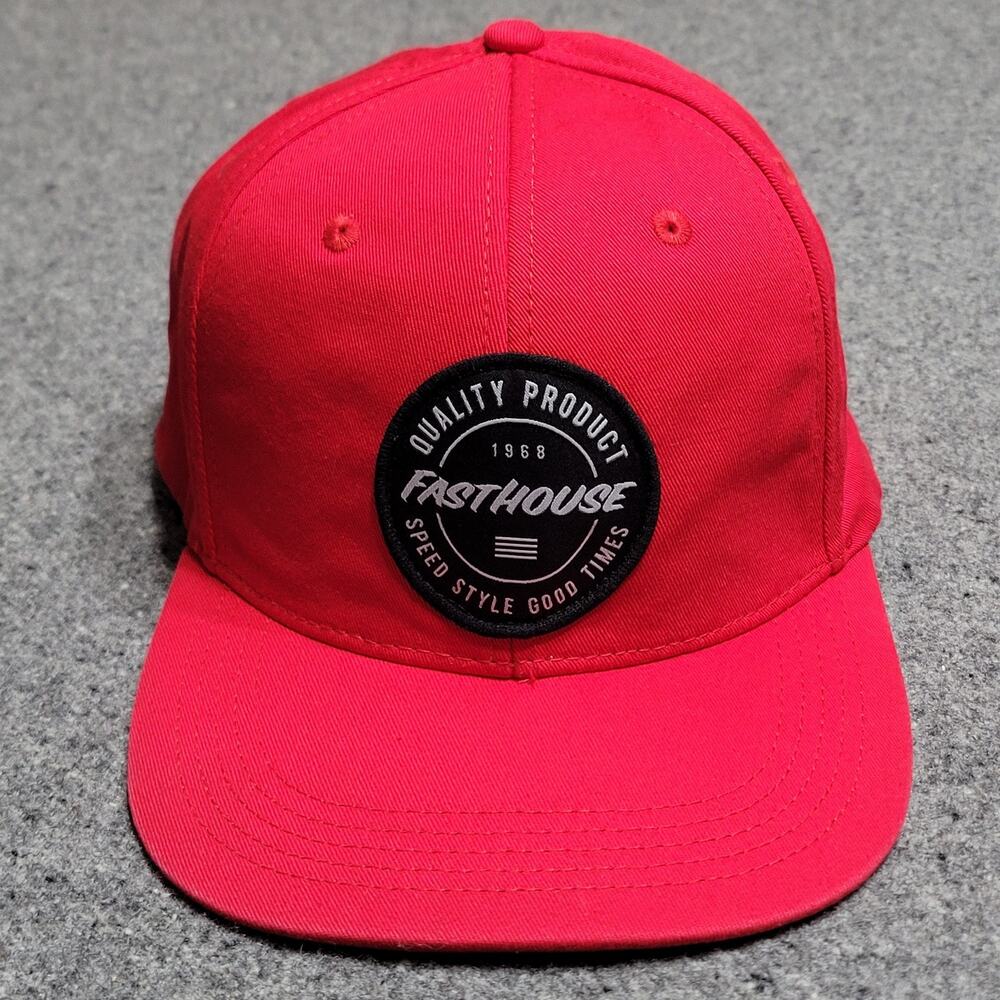 Fasthouse Hat Baseball Cap Mens Red Black Patch Snapback Motocross MTB MX Street